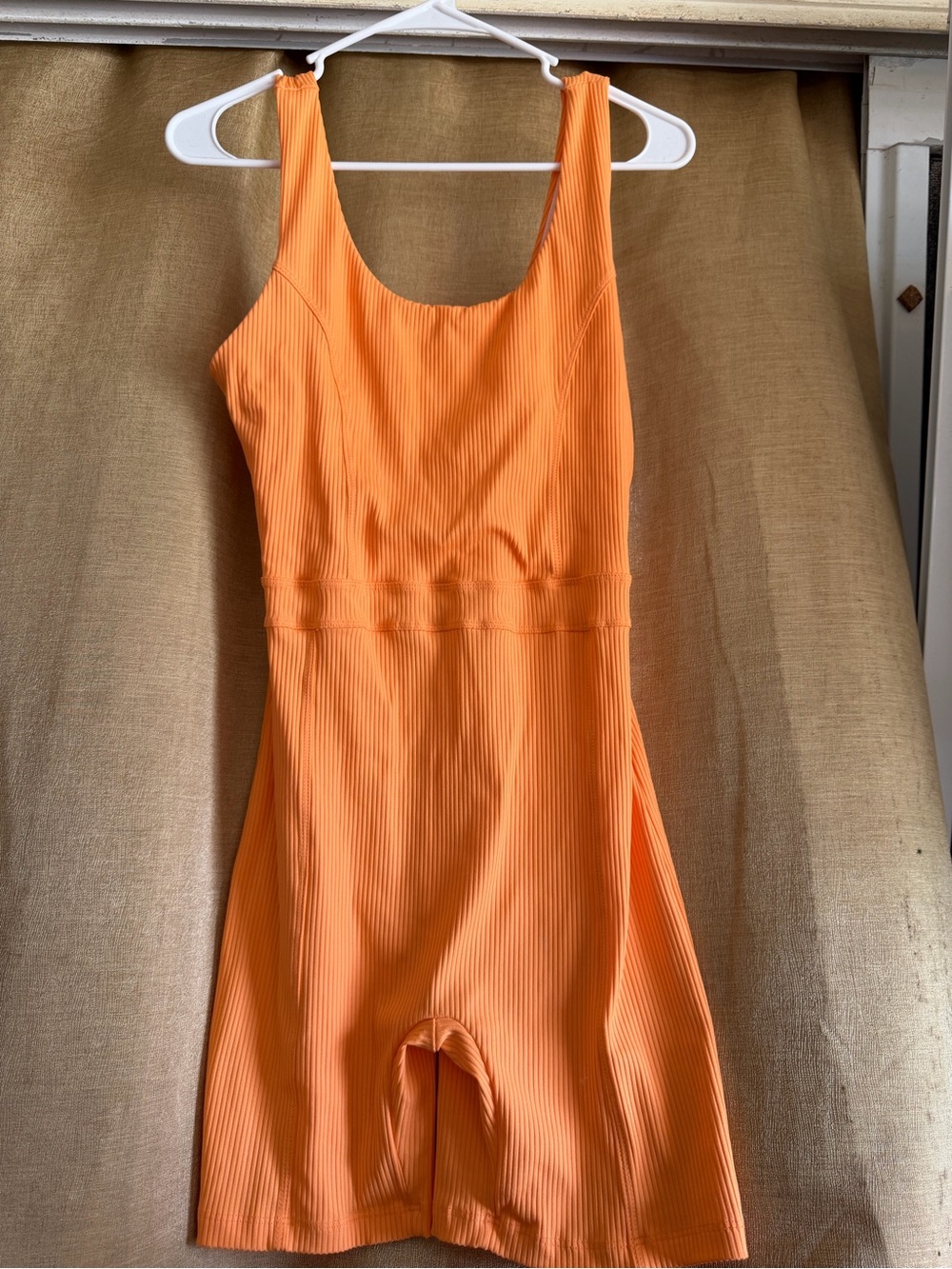 Womens Orange Ribbed Romper
